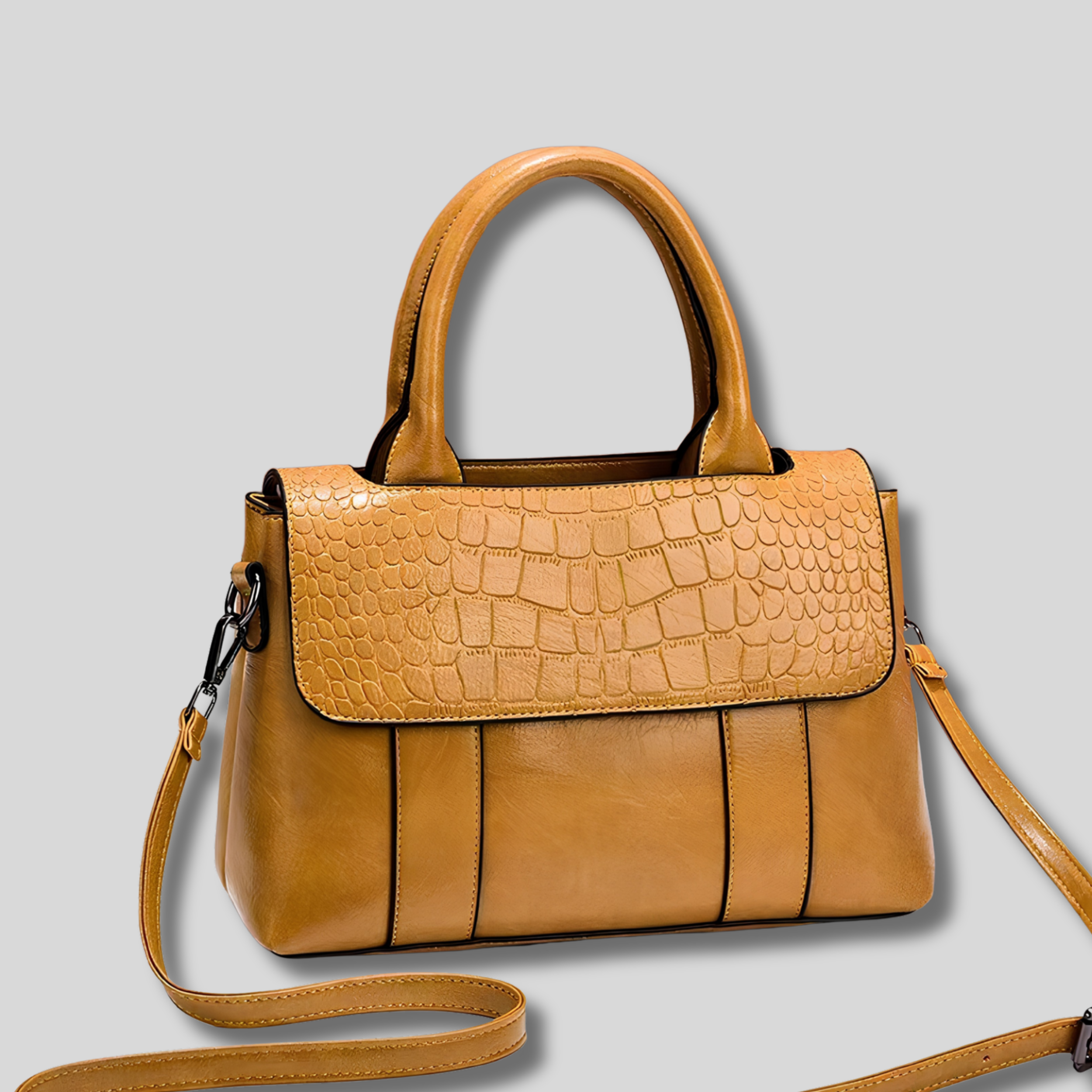 Moutarde – Sac Épaule Crocélya en similicuir effet crocodile avec bandoulière réglable