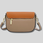Sac bandoulière en cuir véritable bicolore beige – vue arrière avec poche zippée