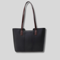 Sac cabas en cuir véritable noir avec longues anses – vue de face