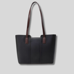 Sac cabas en cuir véritable noir avec longues anses – vue de face
