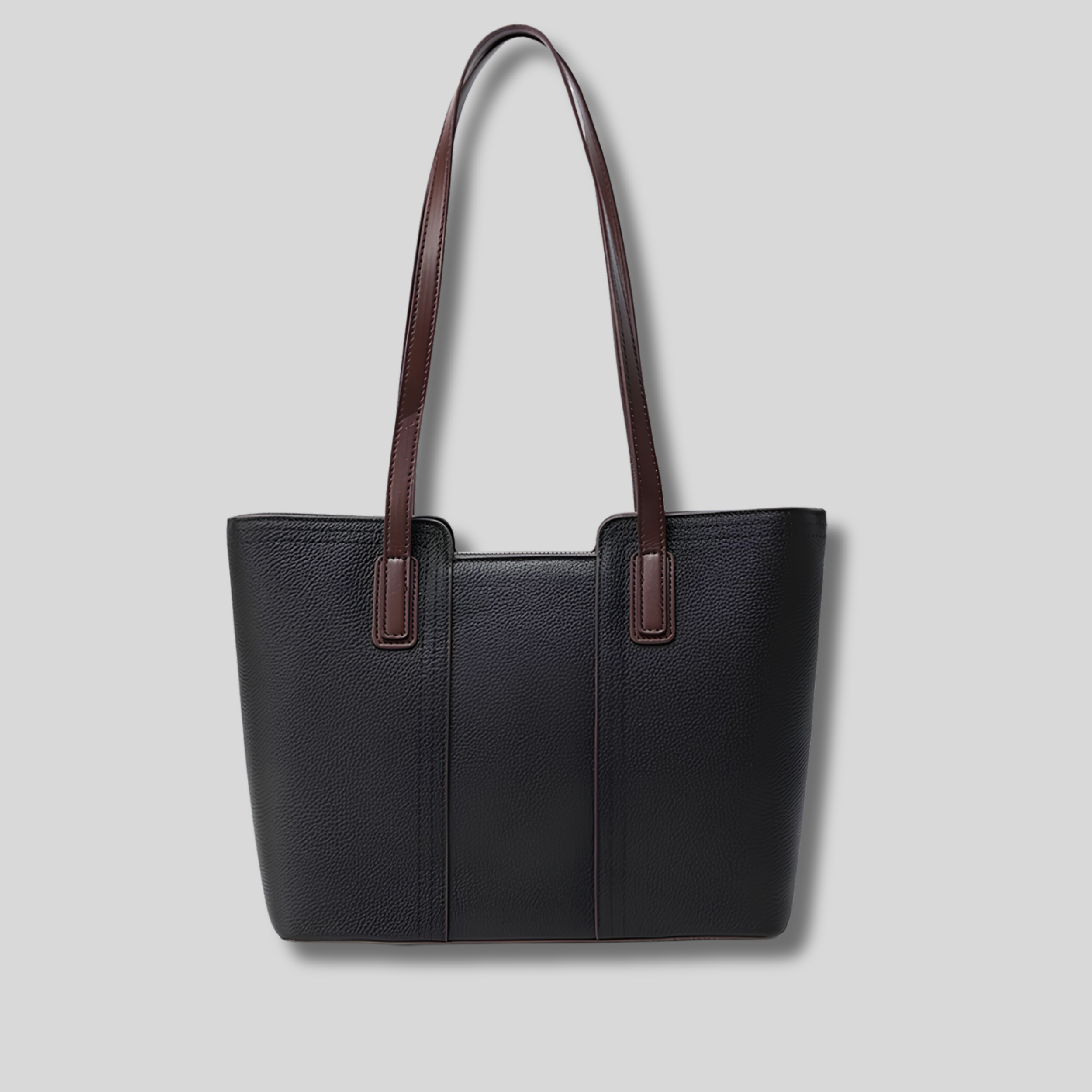 Sac cabas en cuir véritable noir avec longues anses – vue de face