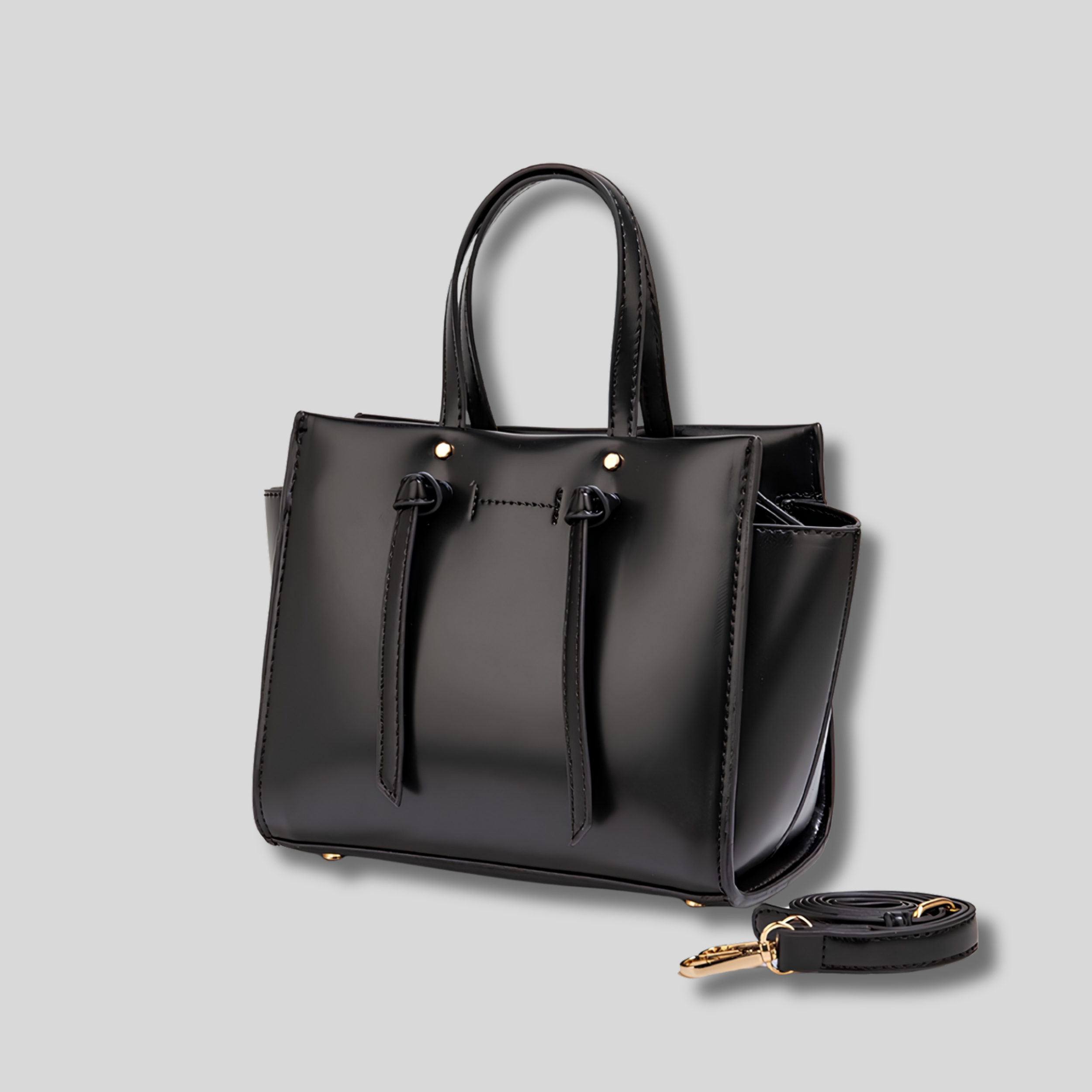Sac Cabas Virelia noir élégant avec finition brillante et bandoulière réglable