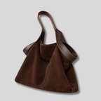 Sac Cabas Auréline en daim véritable marron foncé – vue latérale avec anses larges