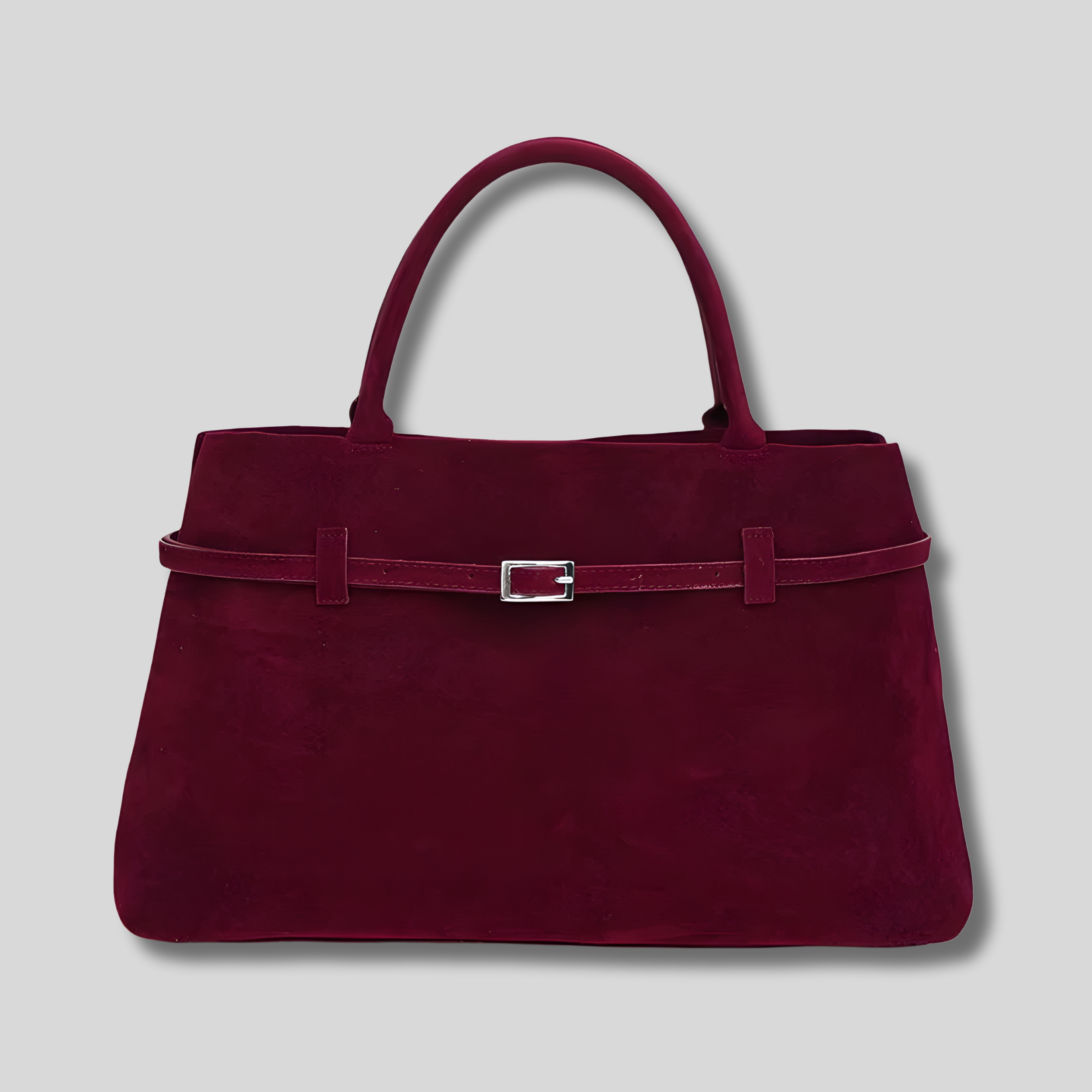 Sac cabas en daim bordeaux avec détail ceinture et boucle argentée – AlluTurne