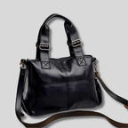 Sac cabas cuir noir vue de face avec bandoulière réglable