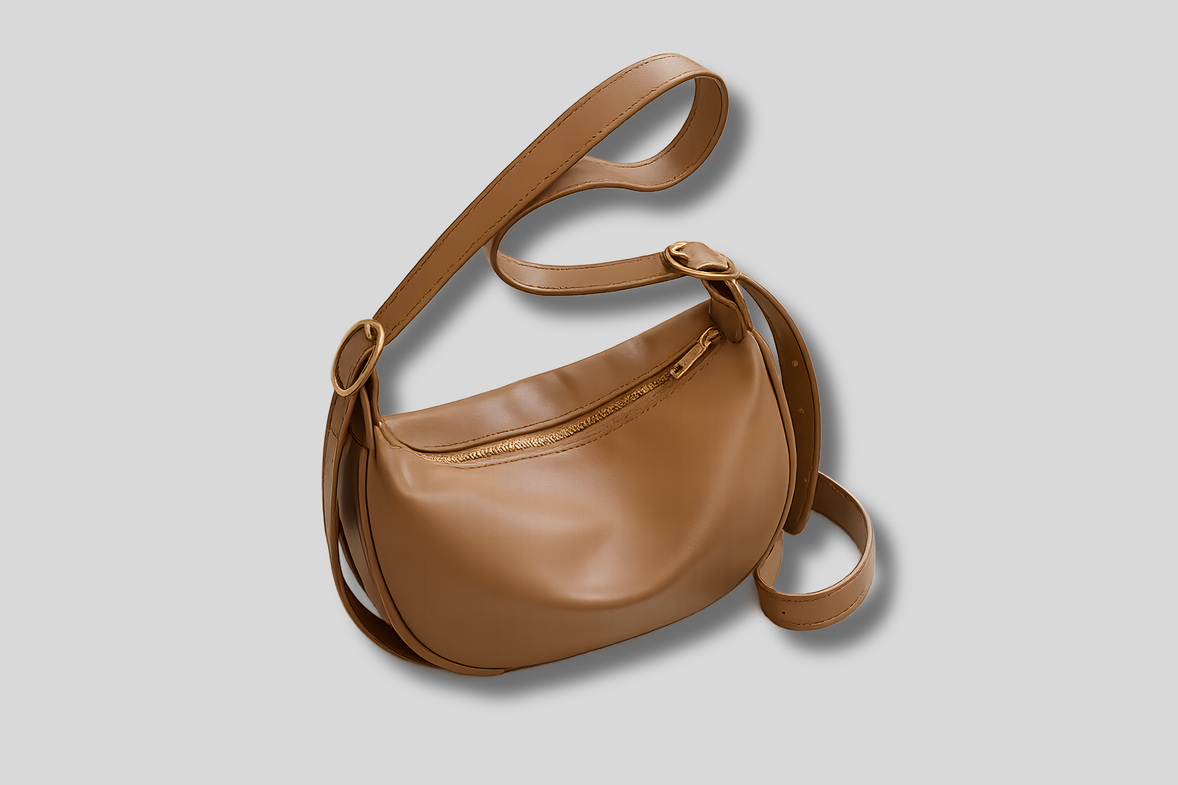 Sac épaule femme camel effet cuir souple avec fermeture zippée dorée – AlluTurne