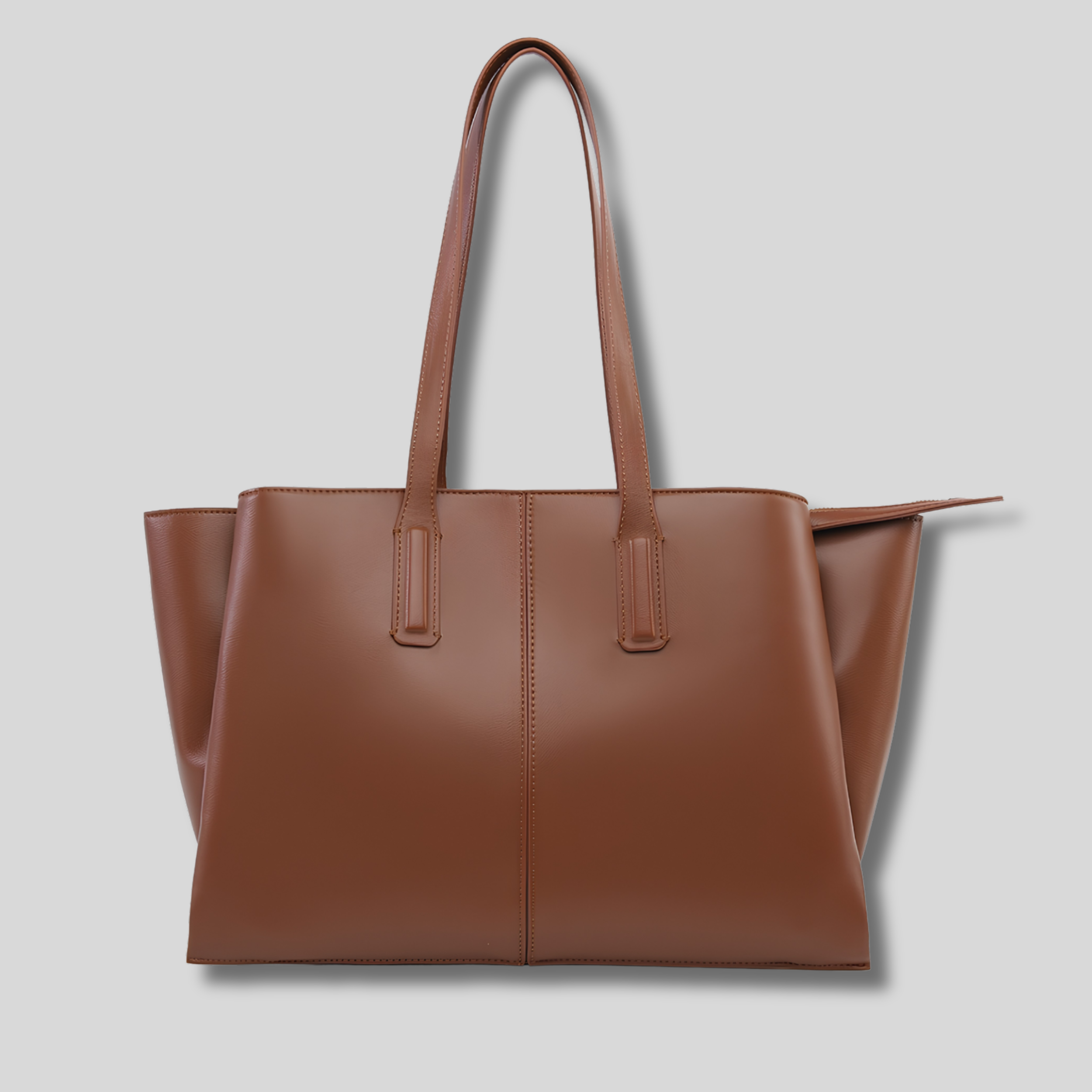 Sac cabas marron clair Soléane vue de face sur fond gris