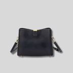 Sac Bandoulière Cuir Orélia noir en cuir grainé avec finitions dorées et bandoulière ajustable