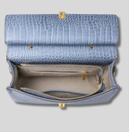 Intérieur du Sac Bandoulière Élysane bleu avec grand compartiment et poche zippée