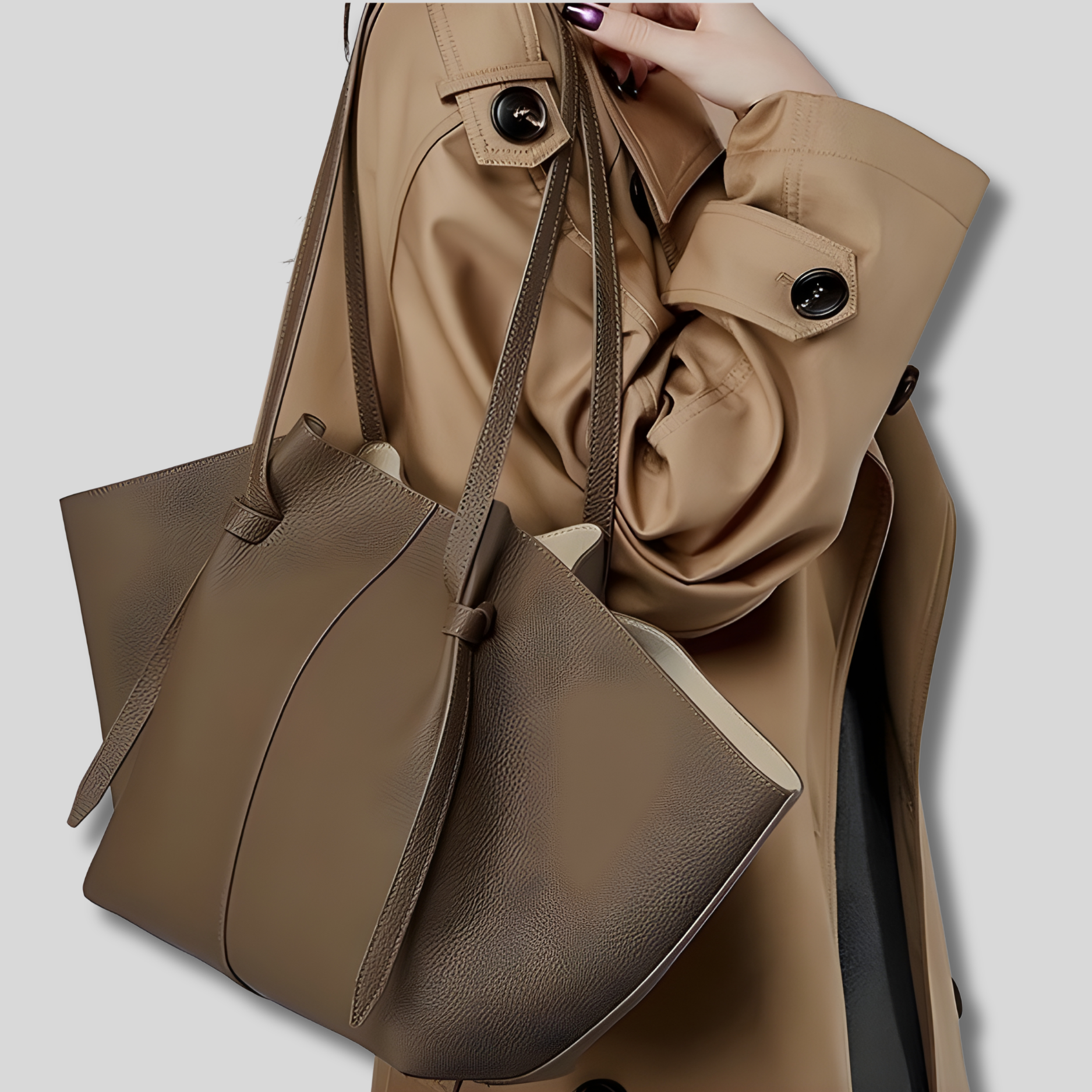 Sac cabas Novélya marron porté à l’épaule – détail du style quotidien chic