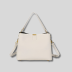 Sac Bandoulière Cuir Orélia blanc crème en cuir véritable avec double anse et détails dorés