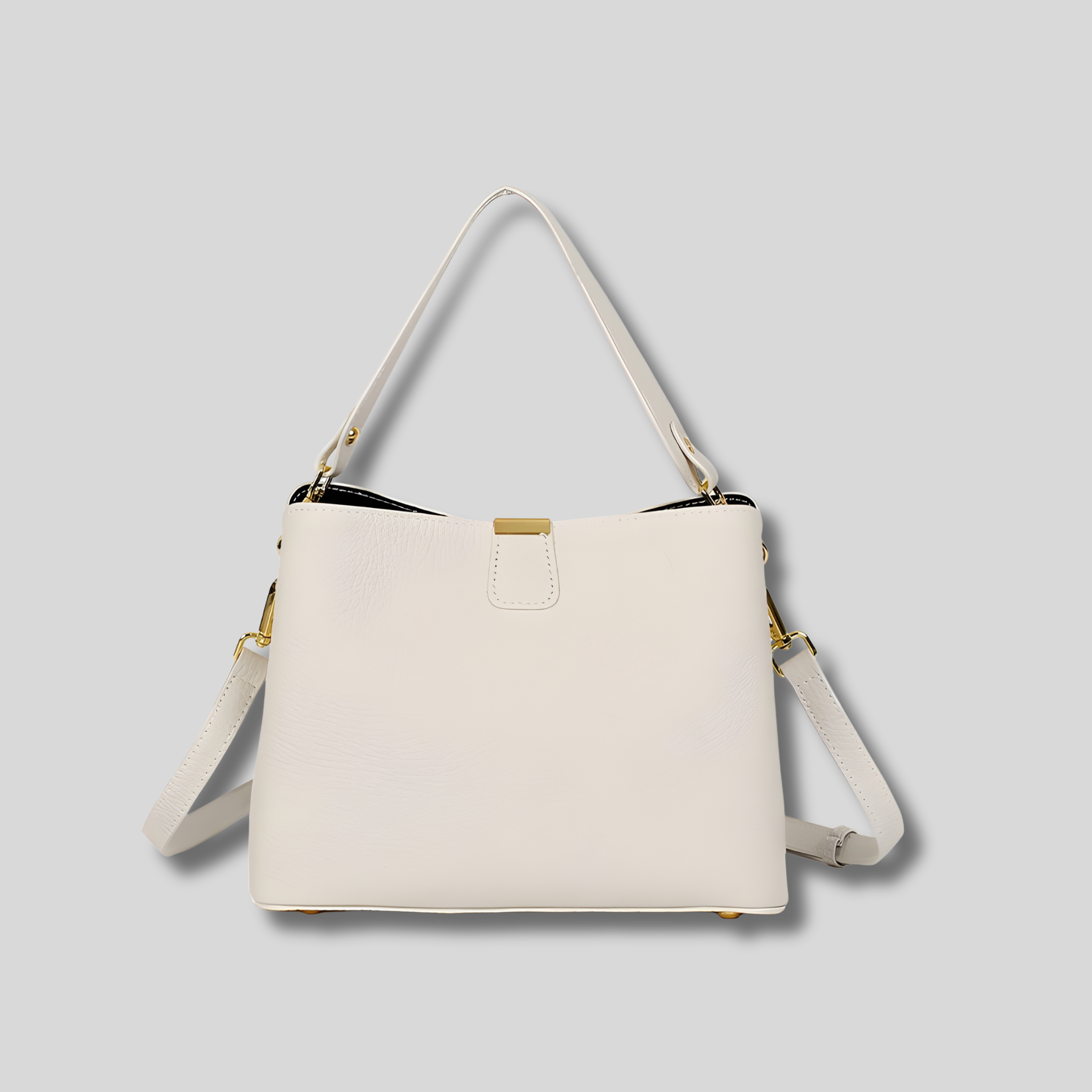 Sac Bandoulière Cuir Orélia blanc crème en cuir véritable avec double anse et détails dorés