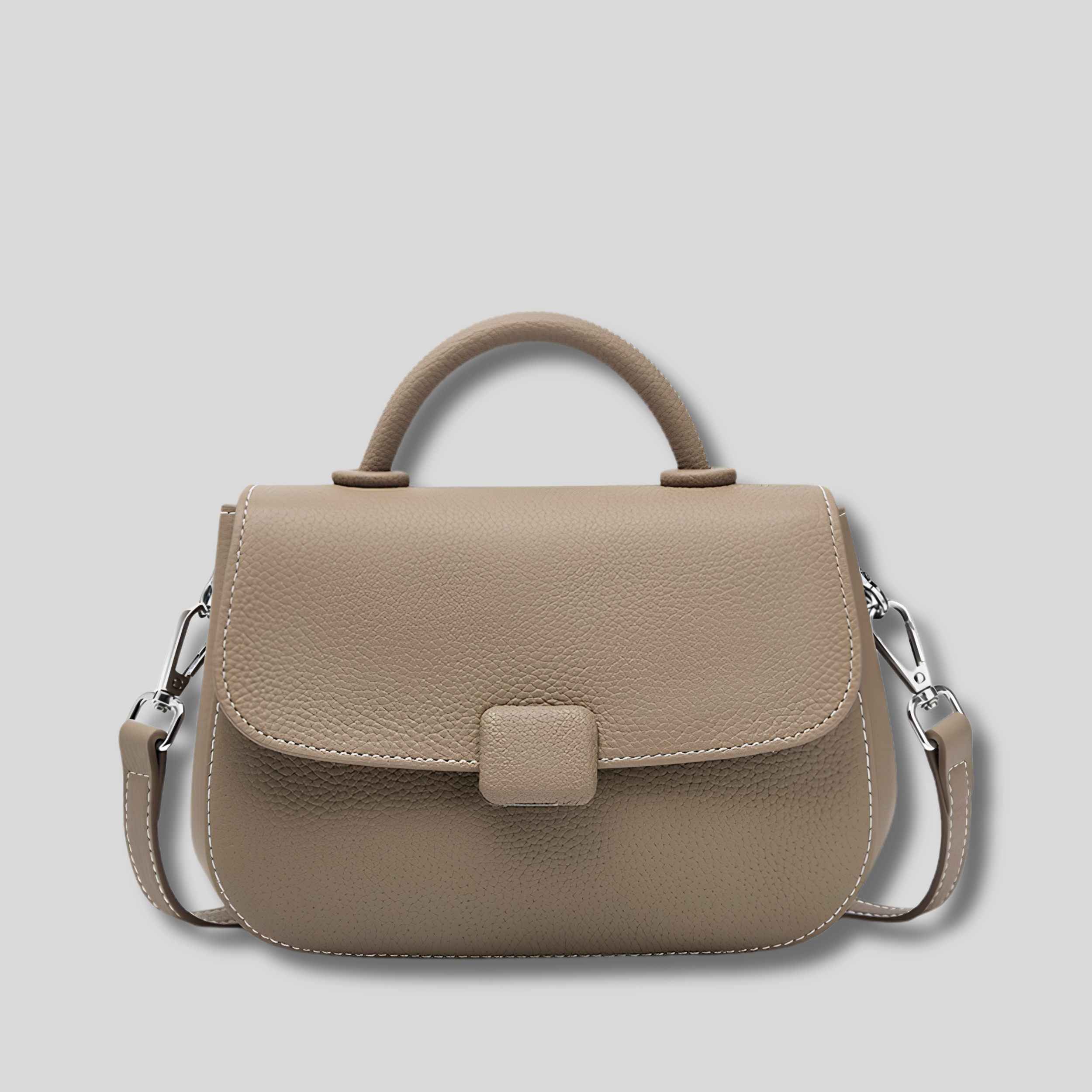 Sac Bandoulière Miréa en cuir véritable taupe – vue de face