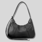 Sac Épaule Rovelle en cuir véritable noir avec bandoulière réglable – vue de face