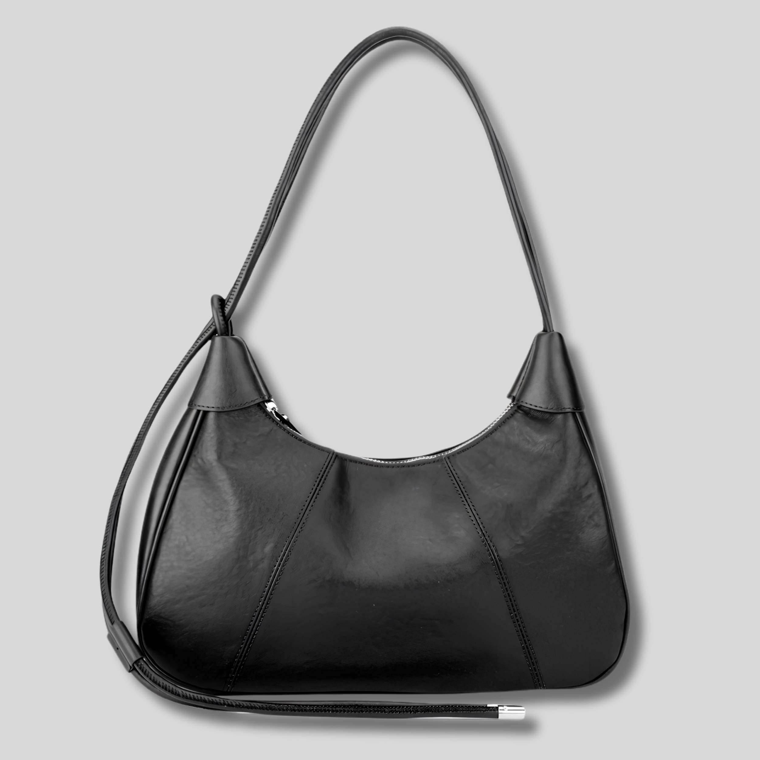 Sac Épaule Rovelle en cuir véritable noir avec bandoulière réglable – vue de face
