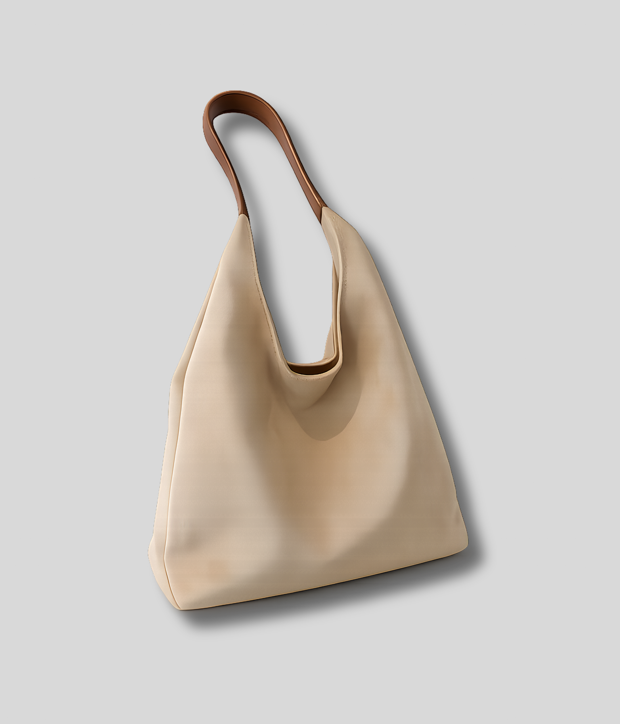 Sac cabas beige minimaliste avec anse large et silhouette fluide