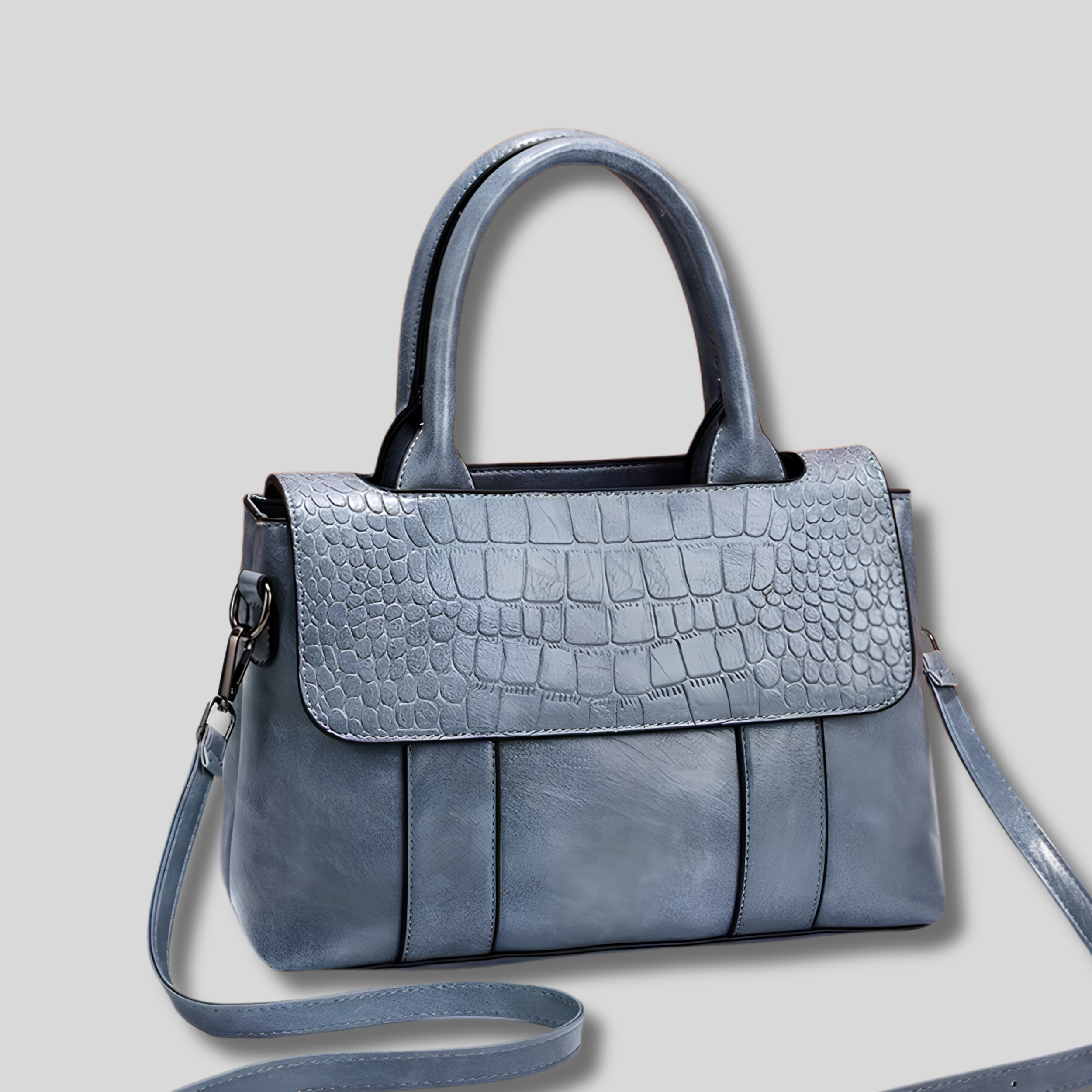 Bleu – Sac à main Crocélya texturé effet crocodile avec porté bandoulière élégant