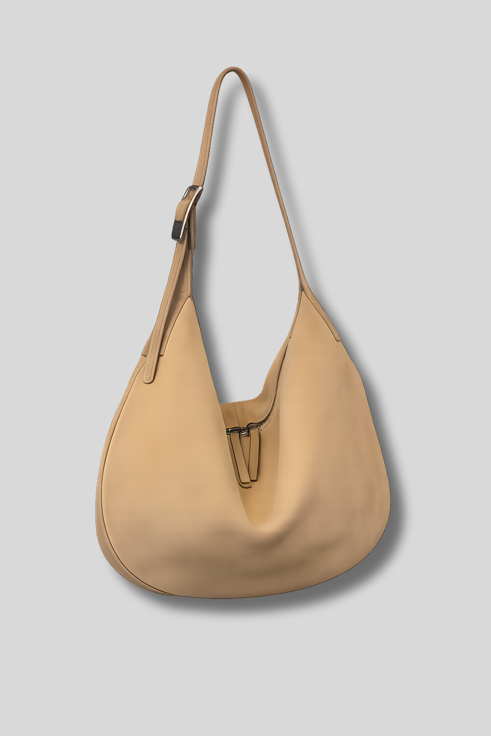 Sac épaule Aveline en cuir suédé coloris sable – vue de face