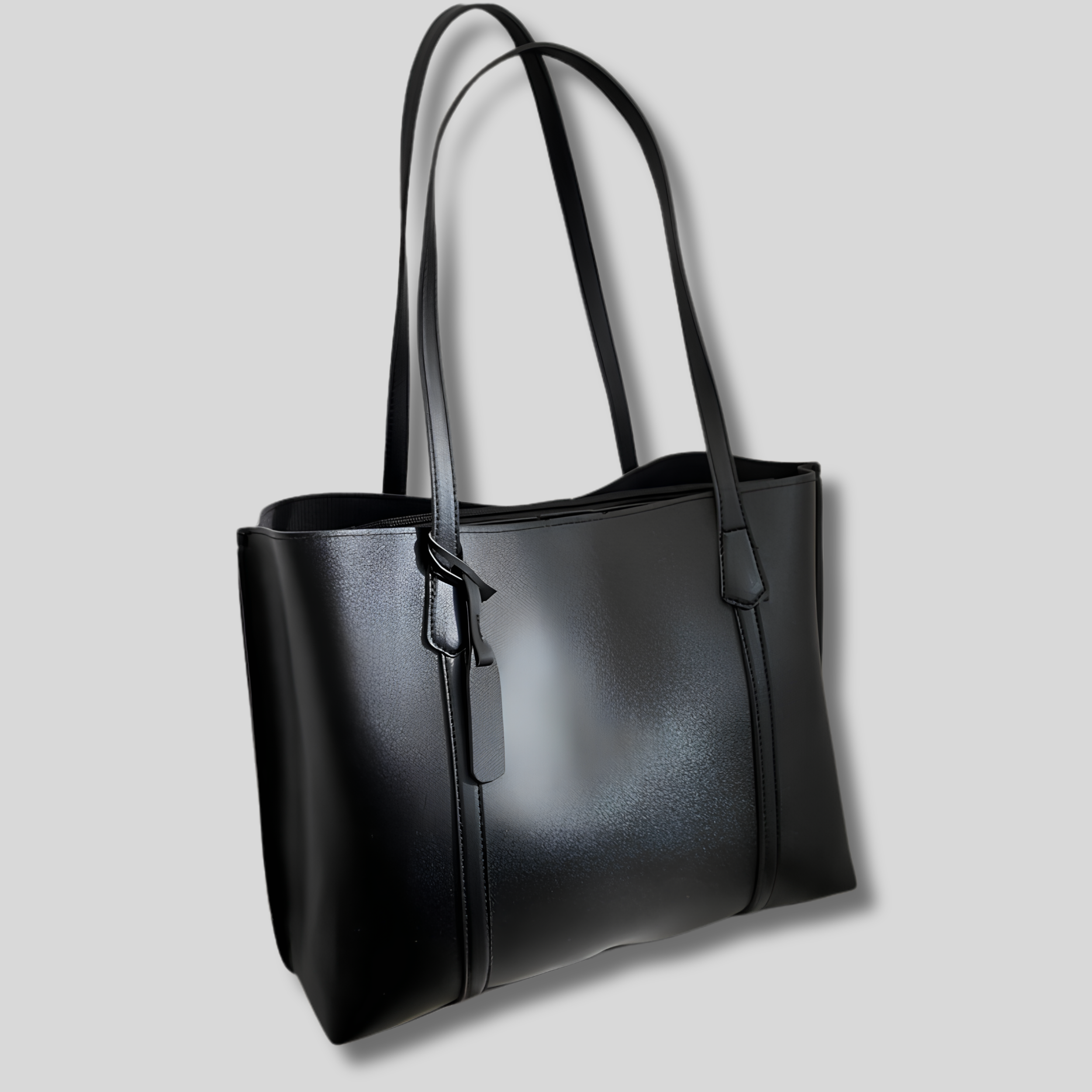 Sac Épaule Cabéria noir – grand sac cabas élégant en similicuir avec longues anses