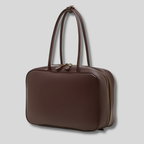 Sac épaule en cuir pleine fleur marron foncé Zéphira – design horizontal élégant avec anses longues