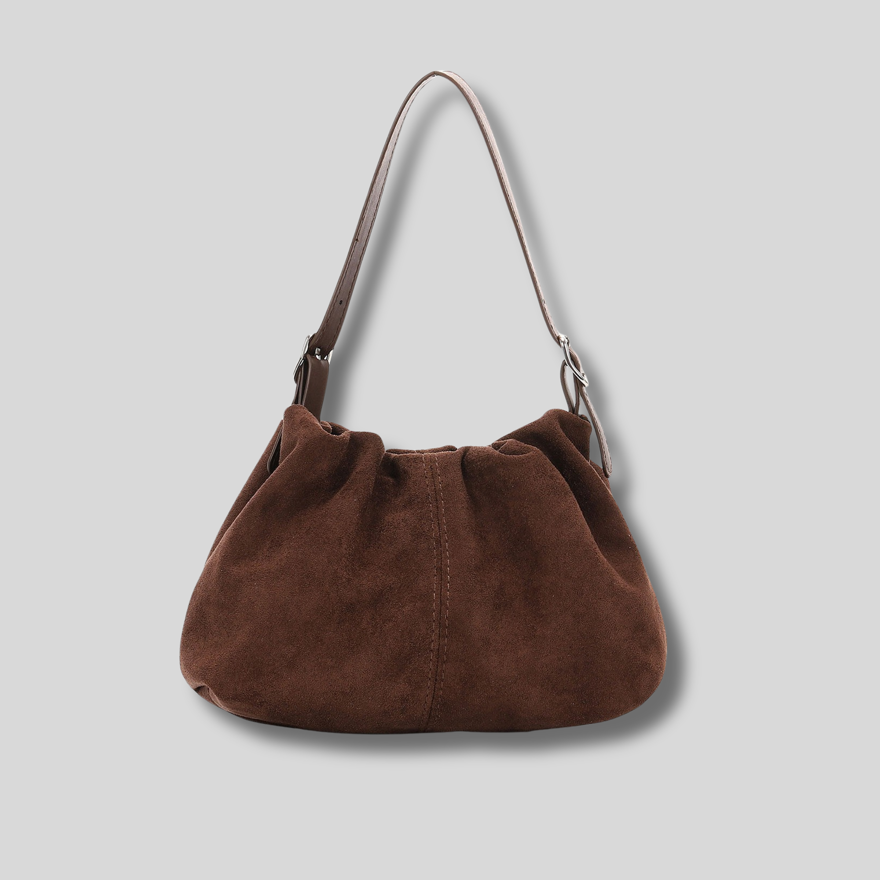 Sac Épaule Suvéra en suédine marron vu de face
