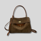 Sac bandoulière en suède marron avec fermoir doré élégant – AlluTurne