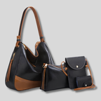 Sac épaule noir élégant avec set 4 pièces assorti en similicuir premium