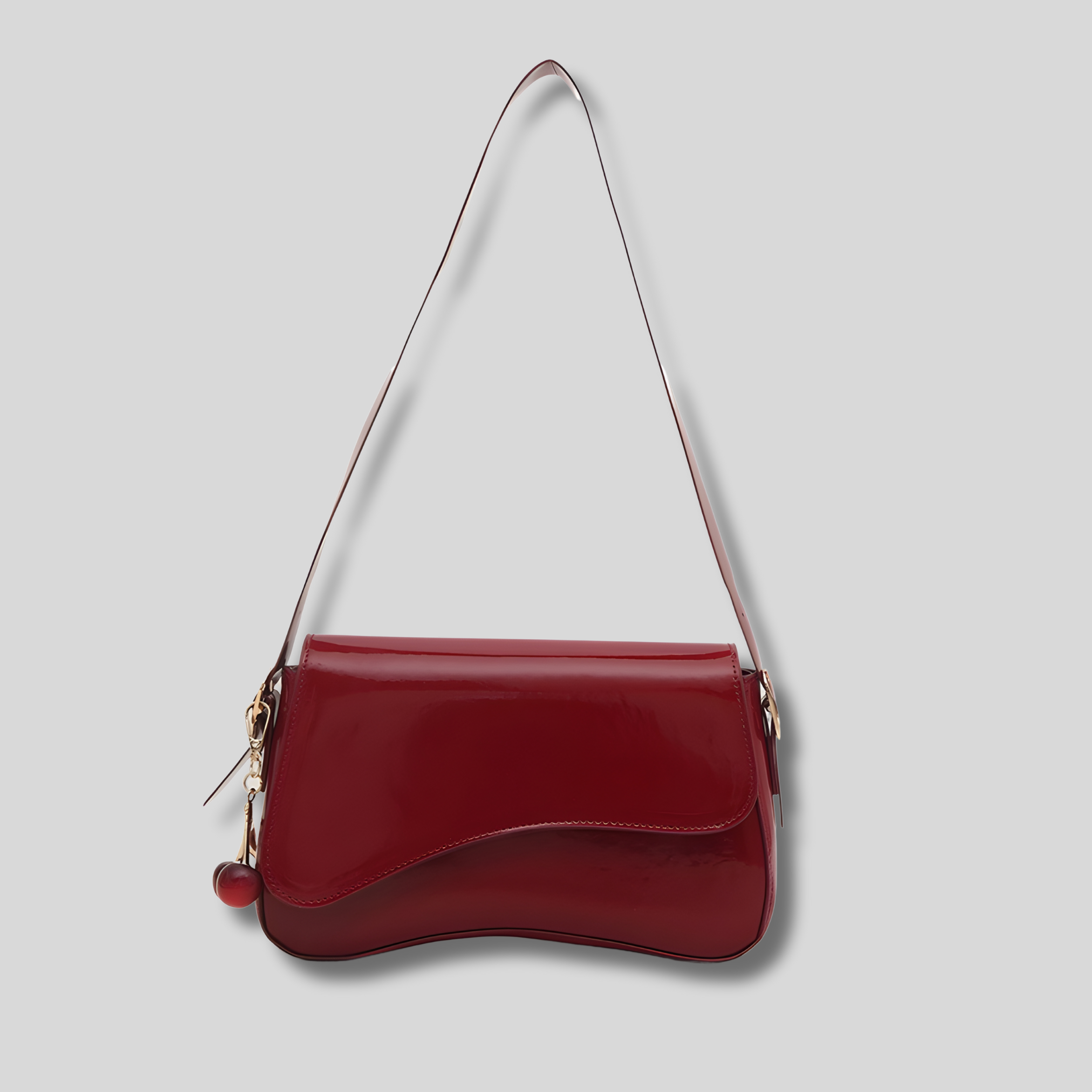 Sac bandoulière Soléna bordeaux – vue de face, finition brillante