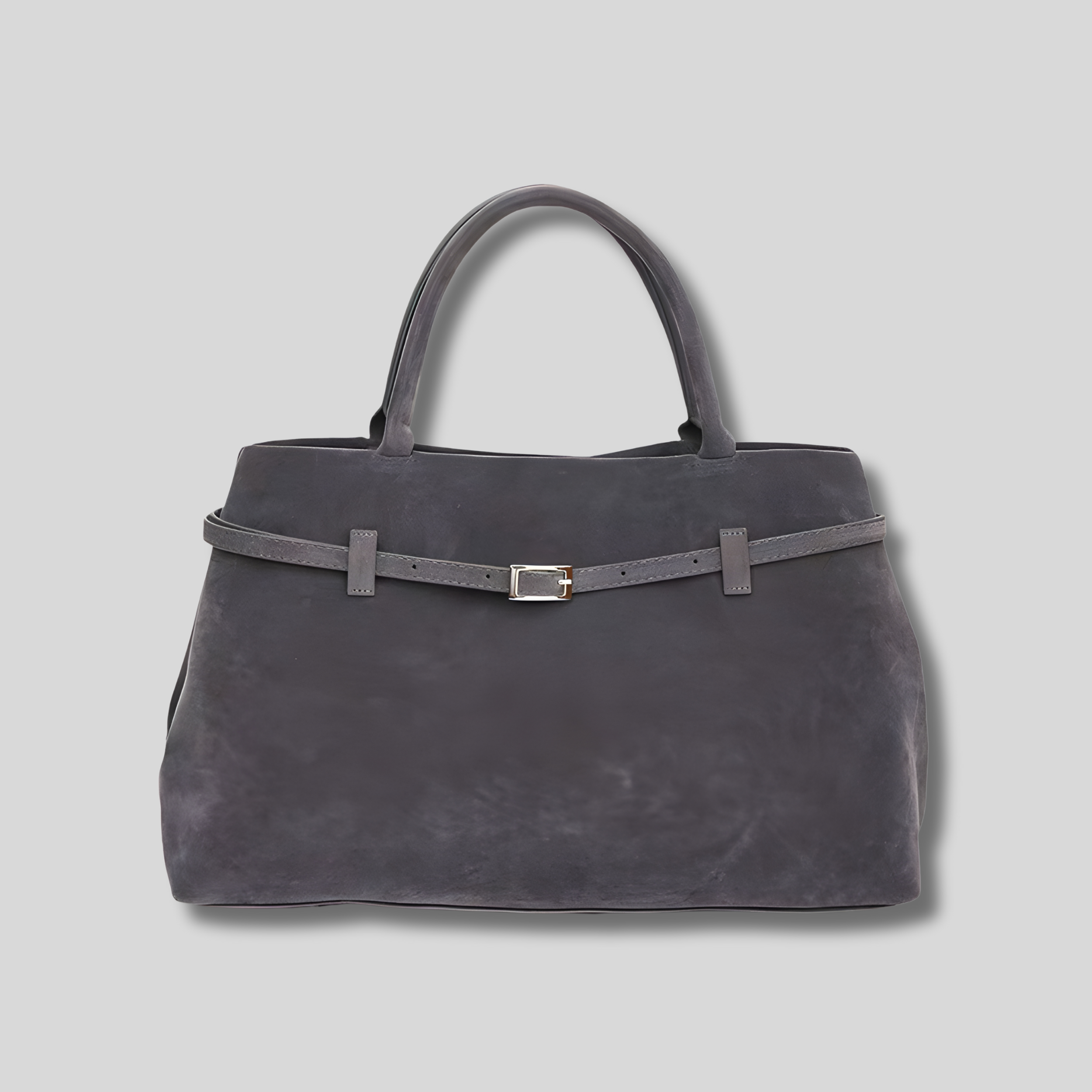 Sac cabas en daim gris structuré avec anse courte et boucle métallique