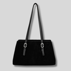 Sac Épaule Liorane noir en effet suédine avec longues anses réglables.