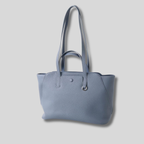 Sac cabas Évessia bleu ciel en cuir véritable – vue de face