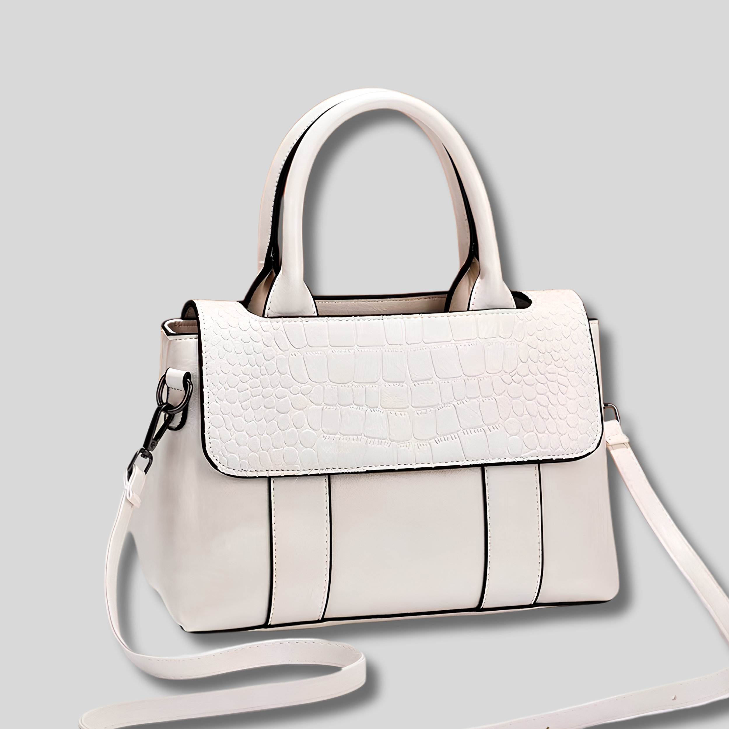 Blanc cassé – Sac bandoulière structuré Crocélya pour femme avec finition croco chic
