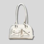 Sac épaule blanc brillant avec nœuds décoratifs vue de face – AlluTurne