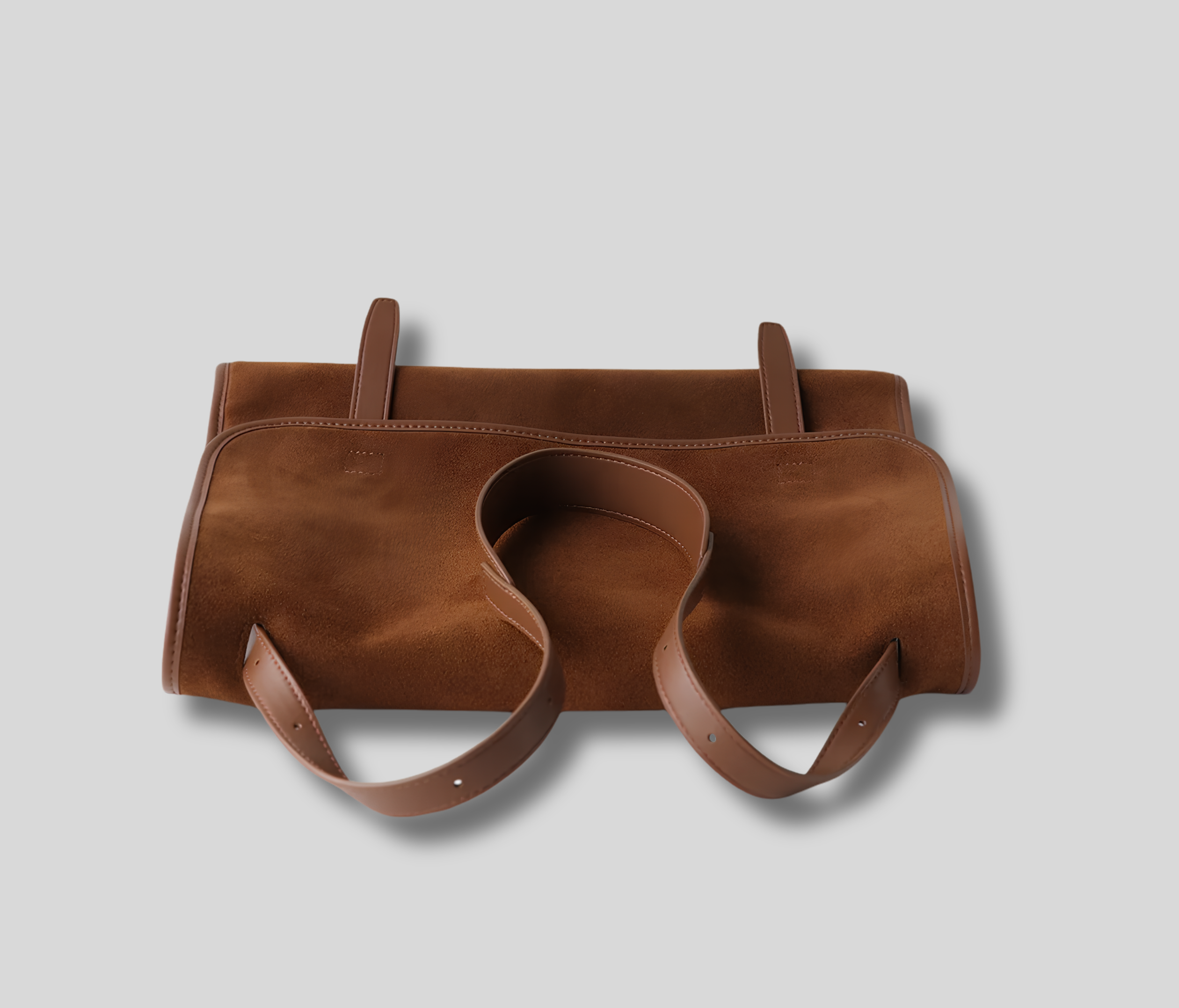 Sac Épaule Maëlle en cuir véritable effet daim marron, vue du dessus