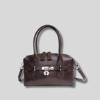 Sac bandoulière Arvielle cuir marron foncé vue face élégante