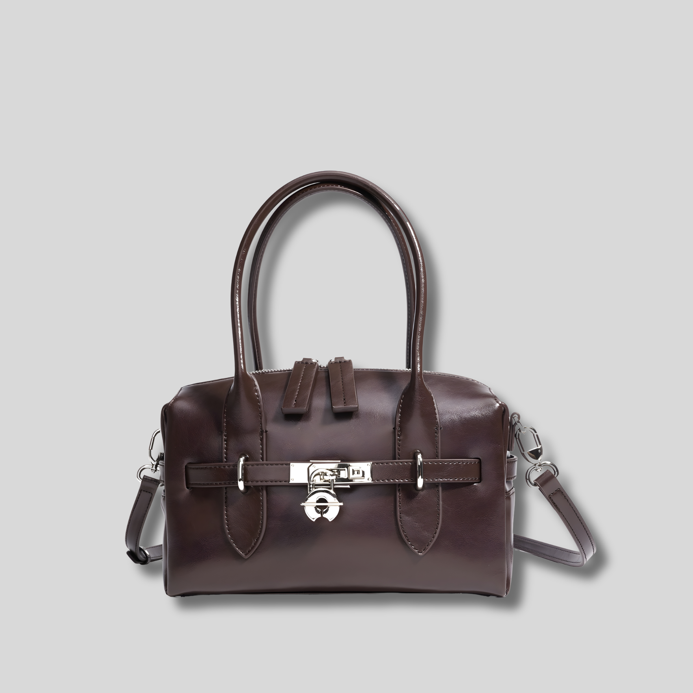 Sac bandoulière Arvielle cuir marron foncé vue face élégante