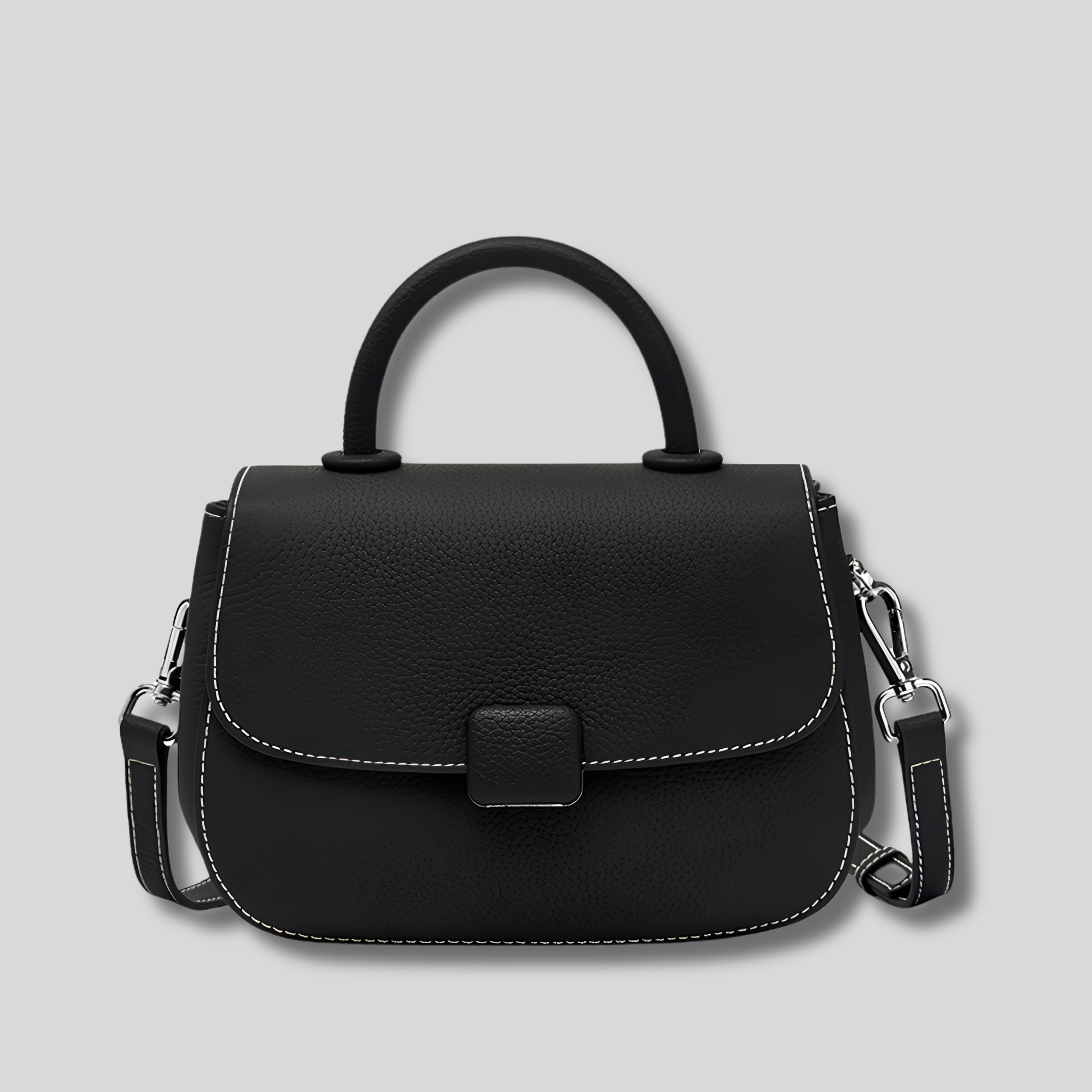 Sac Bandoulière Miréa en cuir véritable noir – vue de face