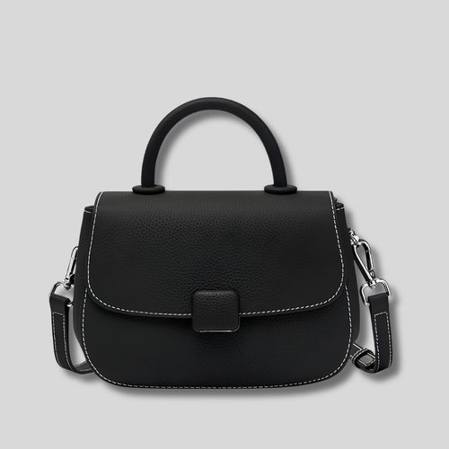 Sac Bandoulière Miréa en cuir véritable noir – vue de face