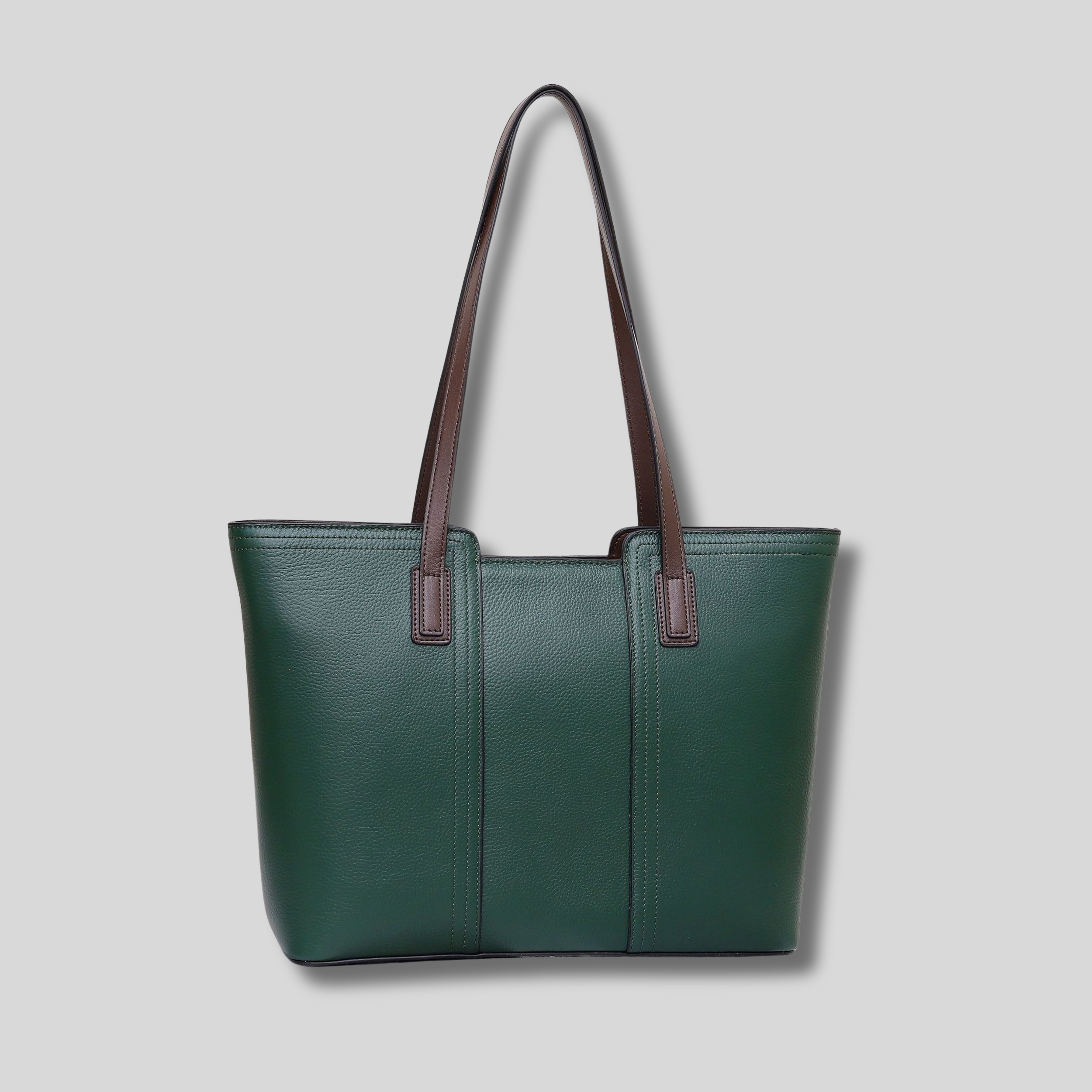 Sac cabas en cuir véritable vert foncé avec longues anses – vue de face