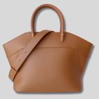 Sac Cabas Valessia camel en cuir véritable avec bandoulière amovible, vue de face.