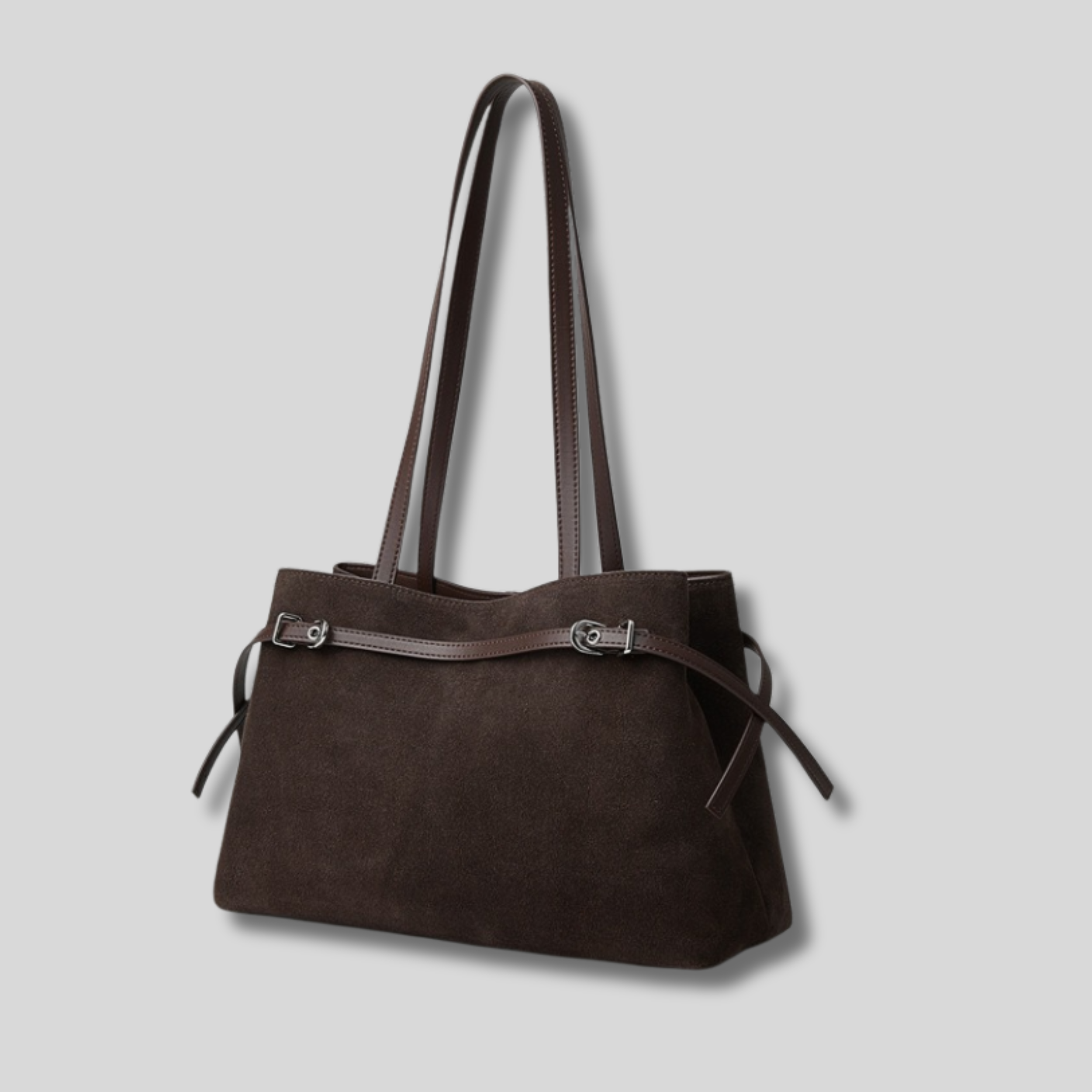 Sac Cabas Elvéra en suédine marron foncé avec anses longues