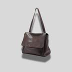Sac cabas rétro marron foncé en cuir souple avec rabat et bandoulière