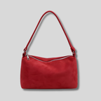 Sac épaule Lunéa rouge élégant en texture suédée avec fermeture zippée
