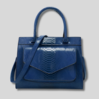 Sac Cabas Oréliane bleu effet crocodile, vue de face avec bandoulière amovible