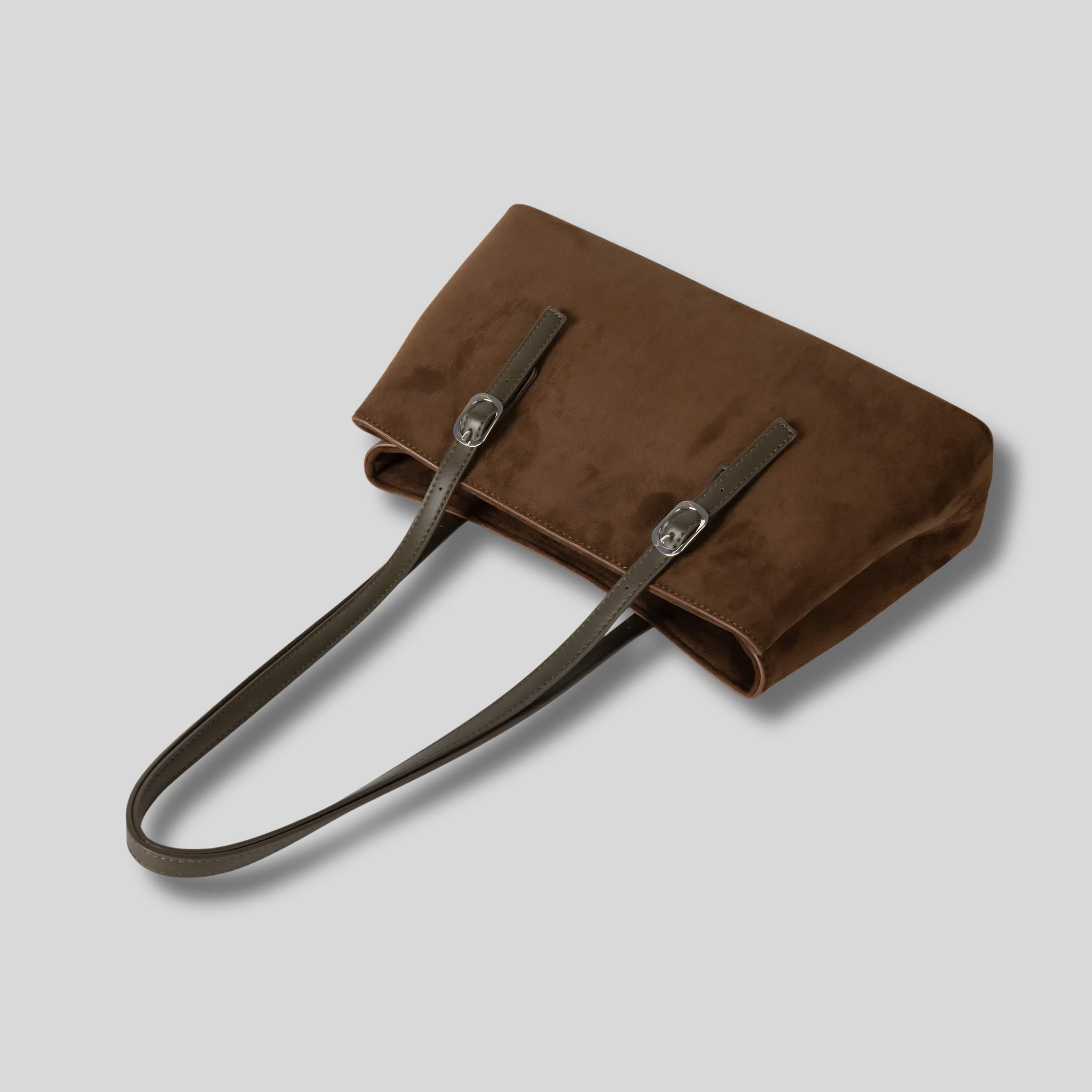 Vue du dessus du Sac Épaule Liorane brun en effet suédine.