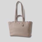 Sac cabas Évessia beige clair en cuir véritable – vue de face
