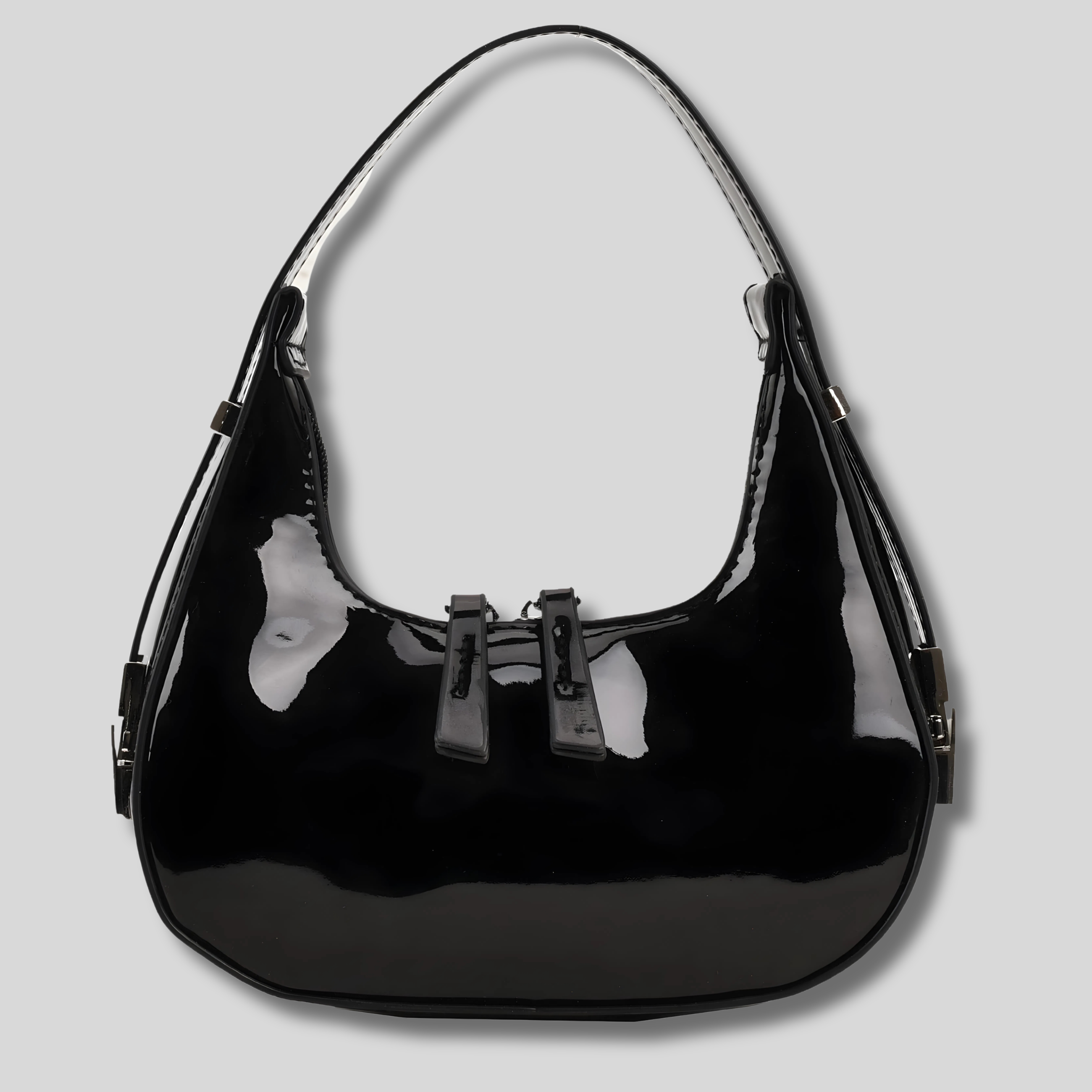 Sac Épaule Verni Éloriasi noir en cuir verni, sac épaule chic et intemporel