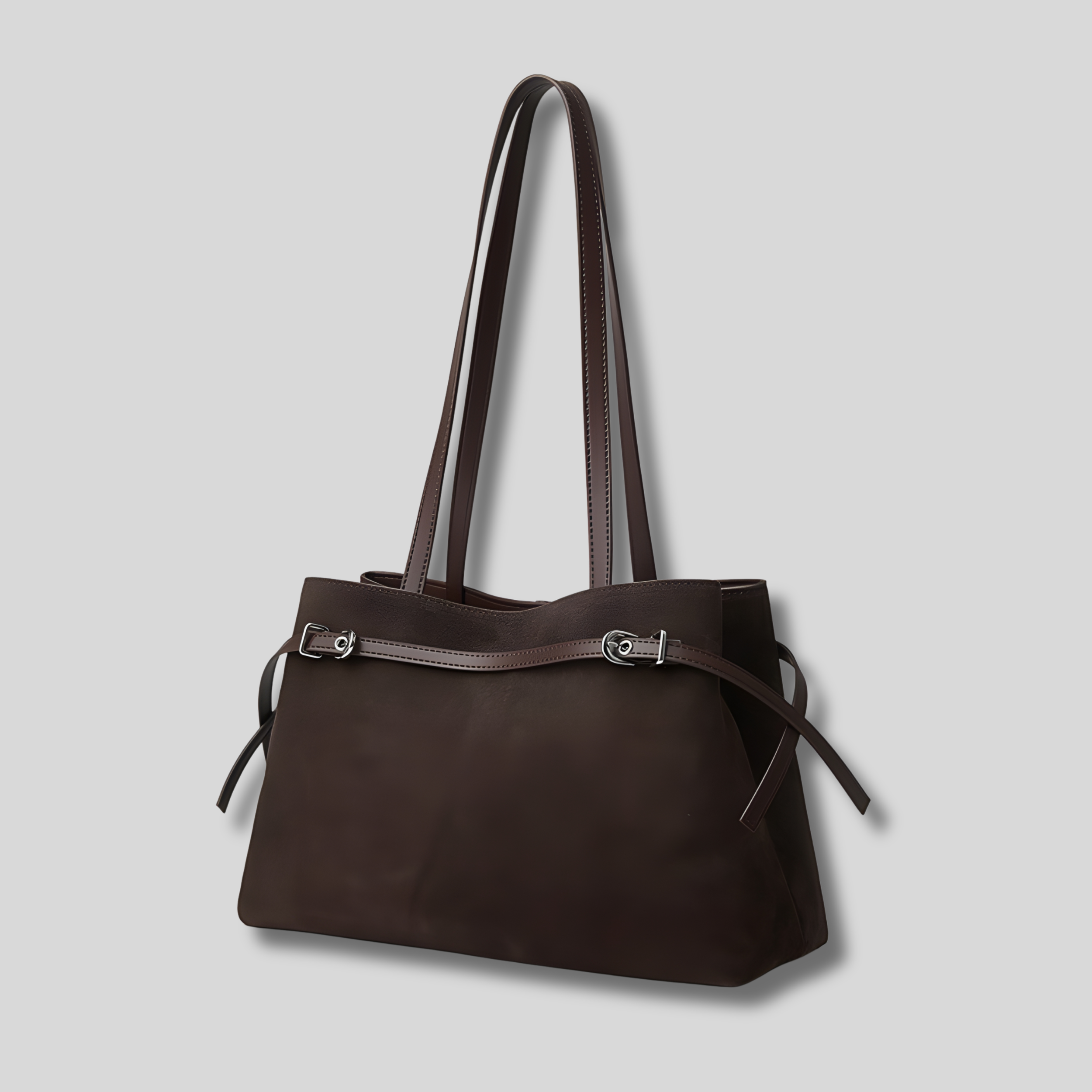 Sac Cabas Elvéra marron foncé – sac en daim vue avant
