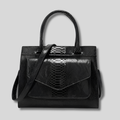 Sac Cabas Oréliane noir effet crocodile, vue de face avec bandoulière amovible
