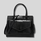 Sac Cabas Oréliane noir effet crocodile, vue de face avec bandoulière amovible
